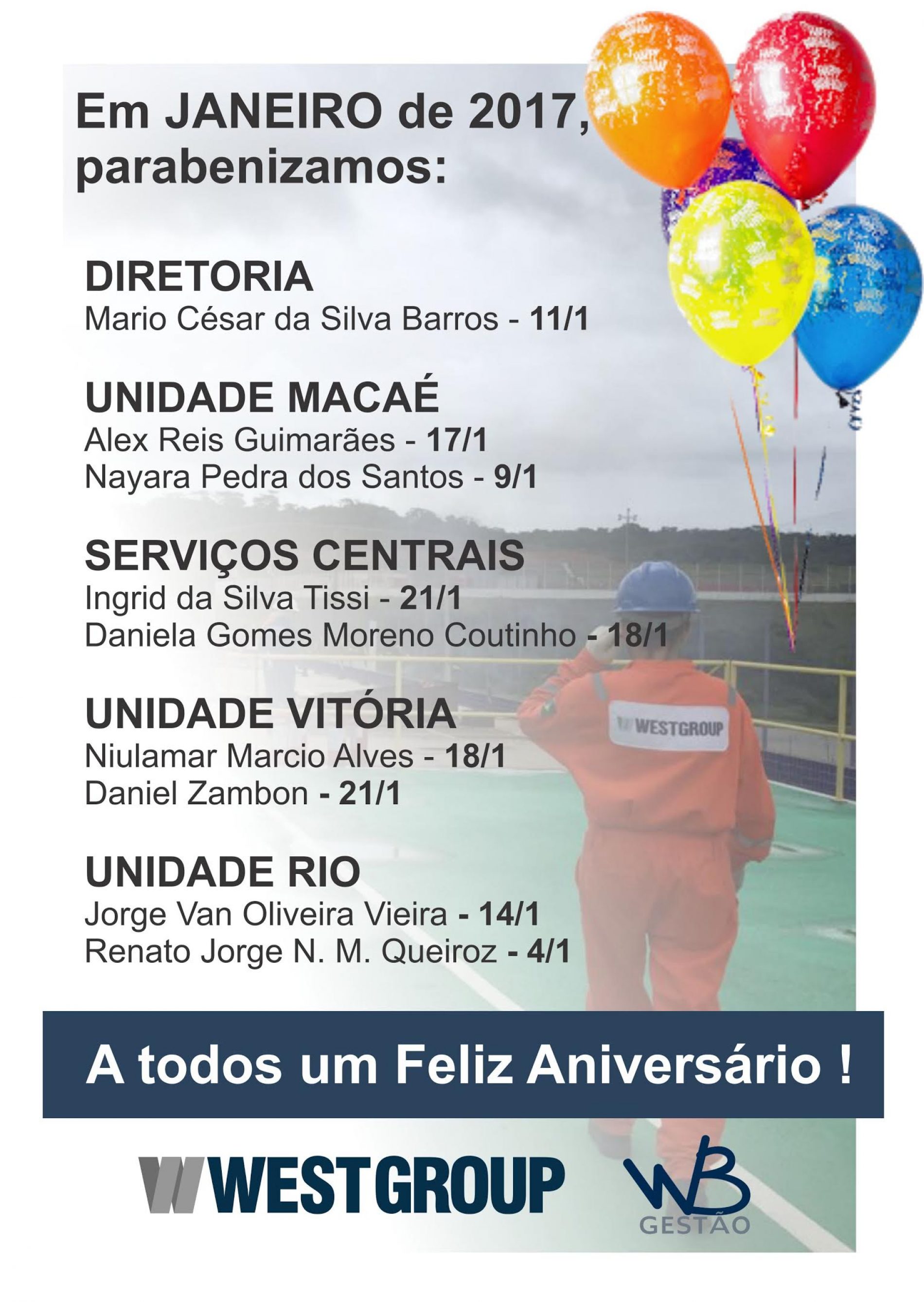 Aniversariantes do Mês – Janeiro