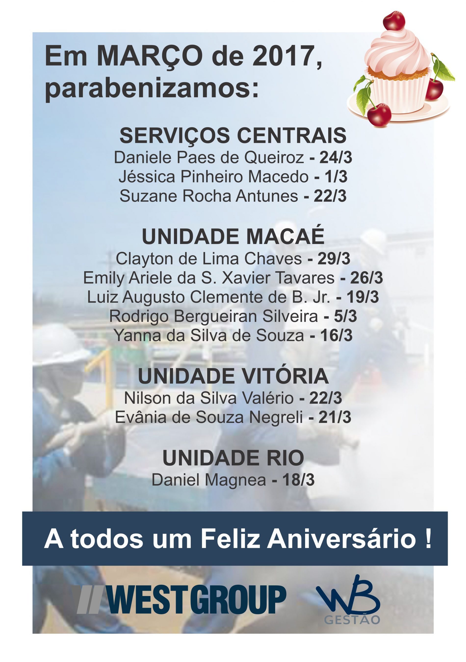 Aniversariantes do Mês – Março