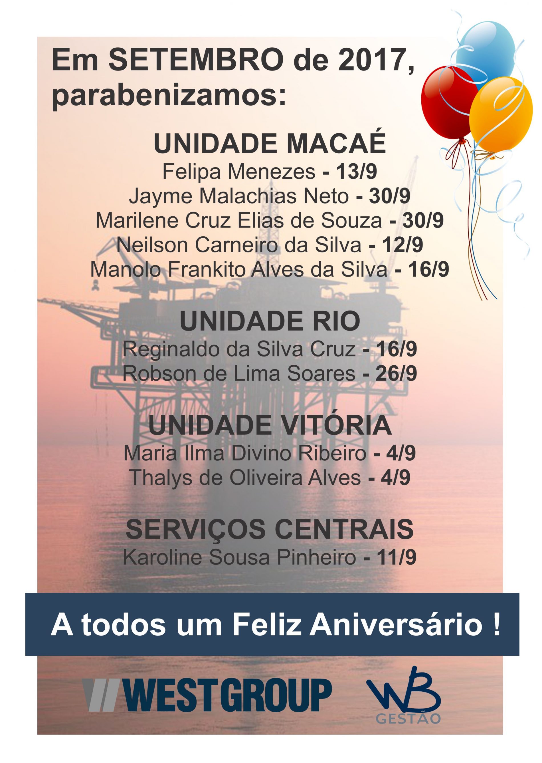 Aniversariantes do Mês – Setembro