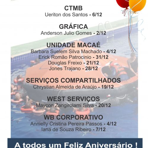 Aniversariantes do Mês – Dezembro