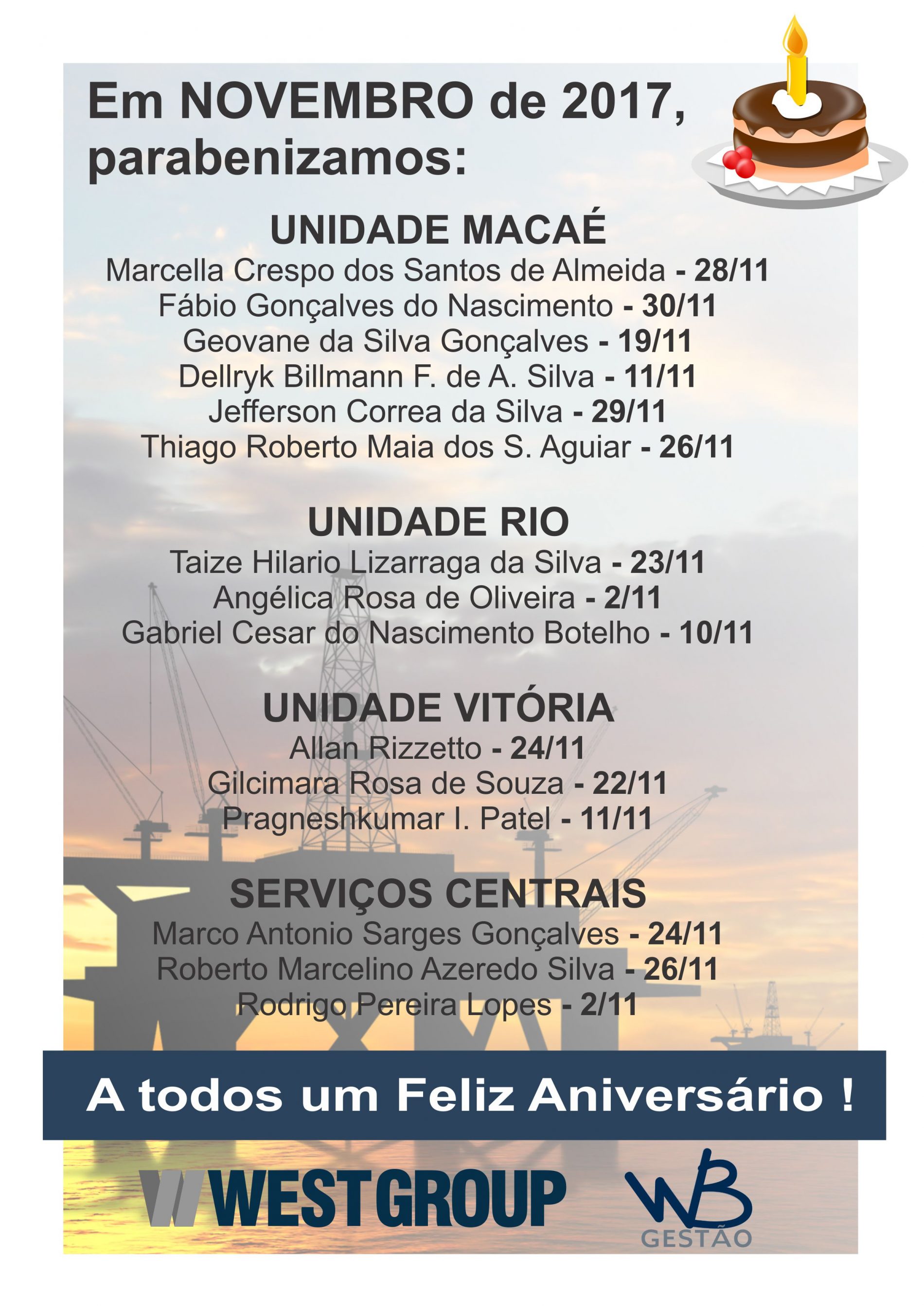 Aniversariantes do Mês – Novembro