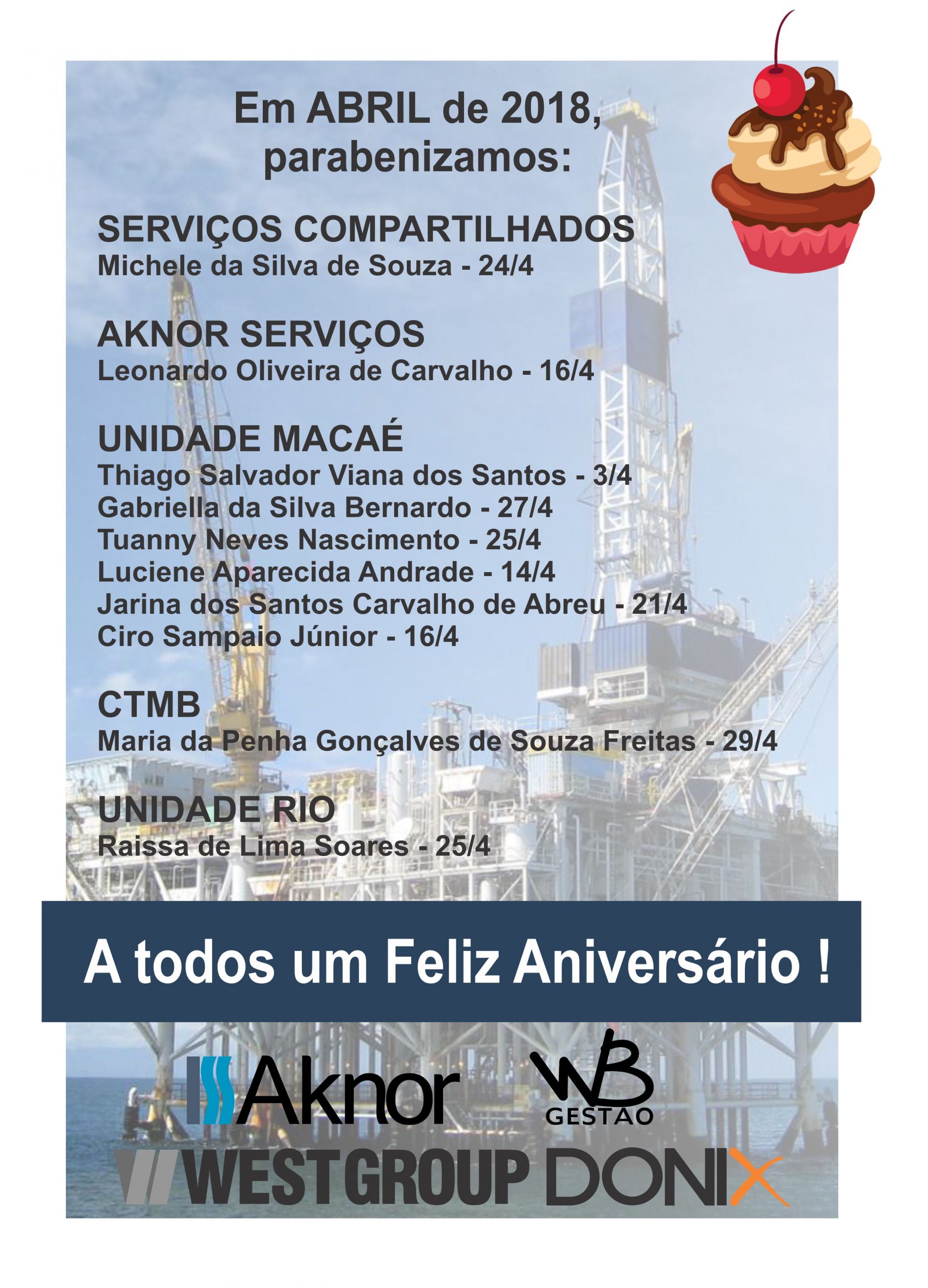 Aniversariantes do Mês – Abril 2018