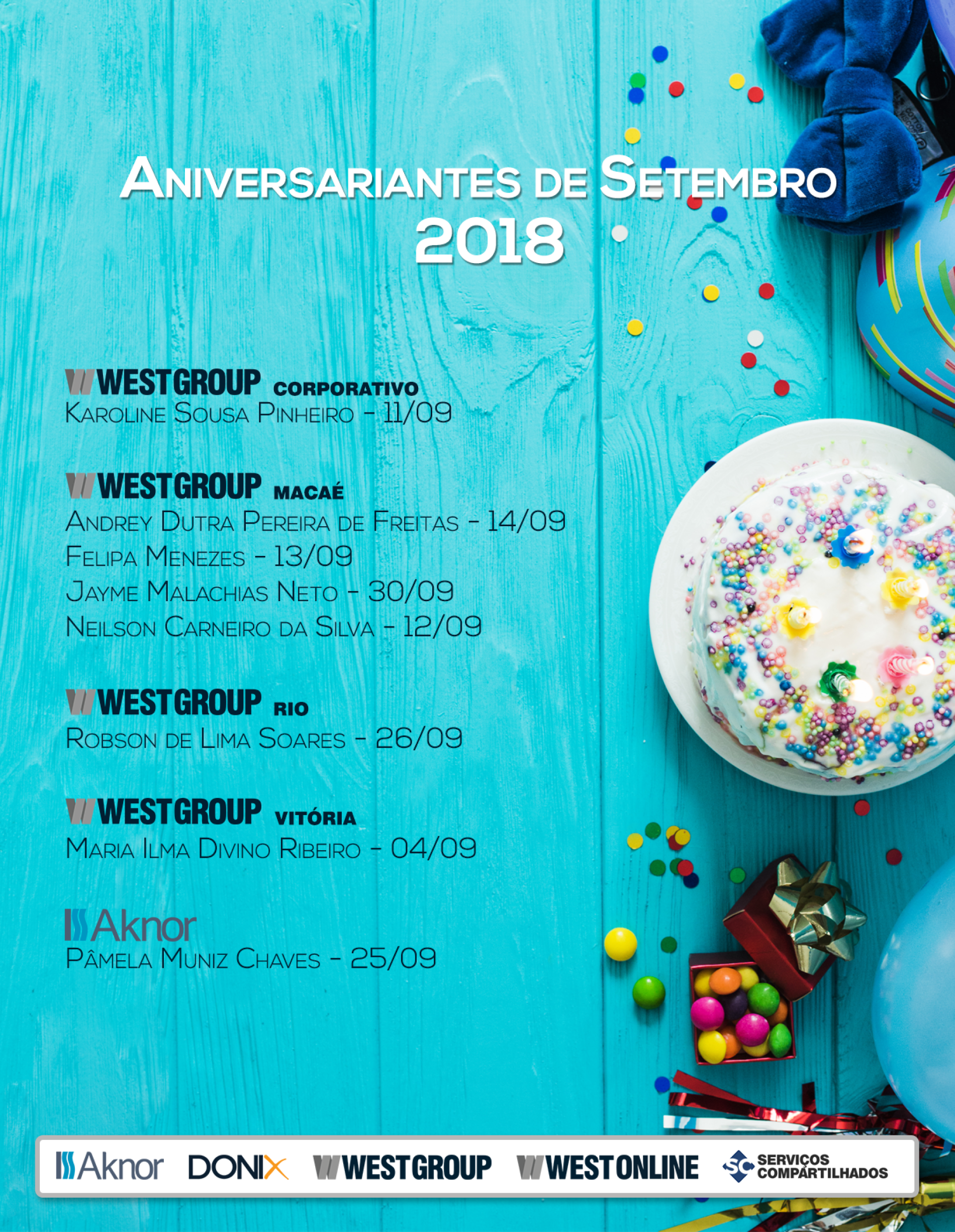 Aniversariantes do Mês – Setembro 2018