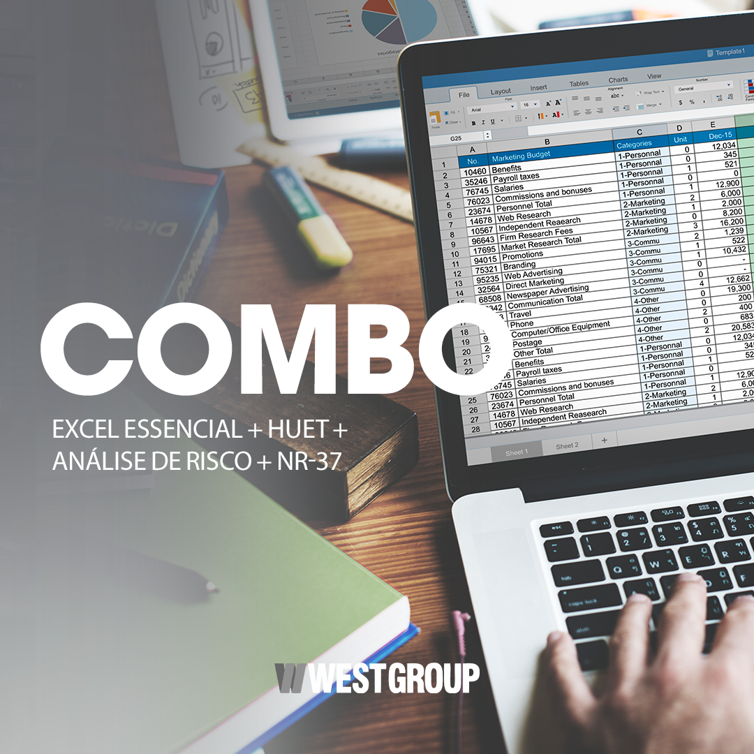 COMBO: EXCEL BÁSICO SEMI + NR-37 PRIMEIRO EMBARQUE + ANÁLISE DE RISCO + HUET